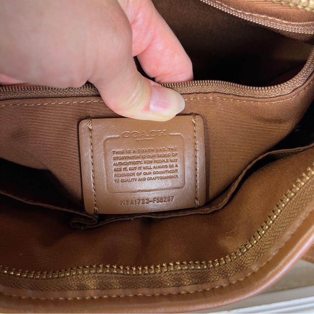 Coach Signature File Crossbody F58297 Brown Tan Logo Leather Trim Messenger Bag - Picture 9 of 16